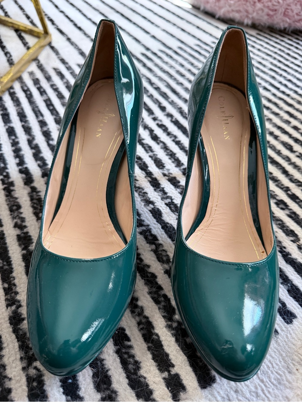 Cole Haan Teal Patent Leather Pointed-Toe Pumps